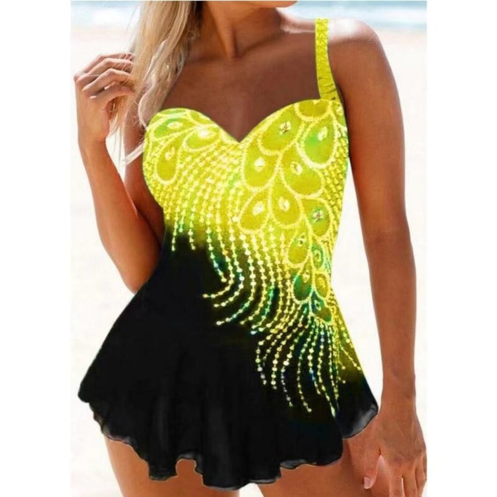 2 Piece Swim Dress with padded bra – Yellow Swimsu